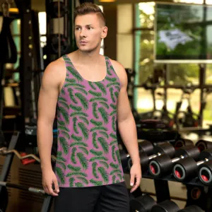 Pink Green Tropical Leaf Tanks, Hawaiian Style Print Premium Gay Friendly Unisex Tank Top- Made in USA