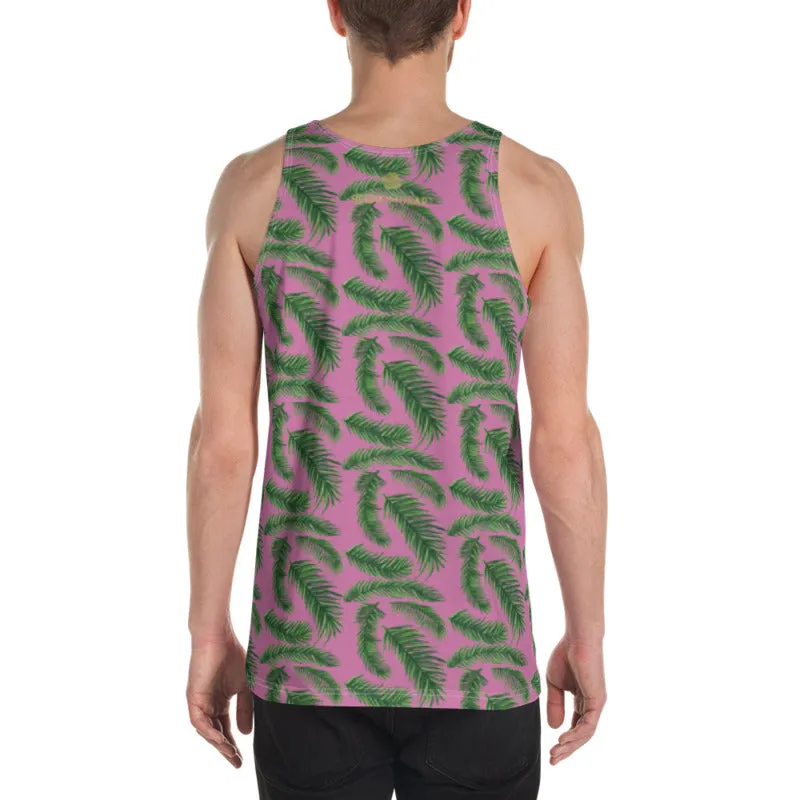 Pink Green Tropical Leaf Tanks, Hawaiian Style Print Premium Gay Friendly Unisex Tank Top- Made in USA
