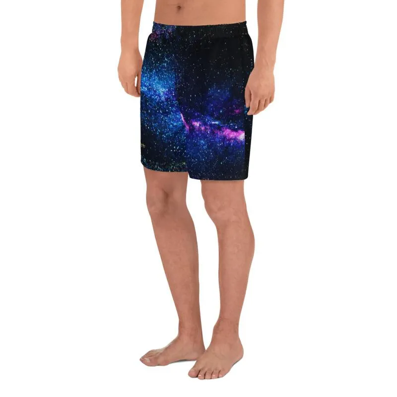 Purple Galaxy Men's Shorts, Cosmos Athletic Best Workout Best Long Shorts- Made in USA/ MX/ EU
