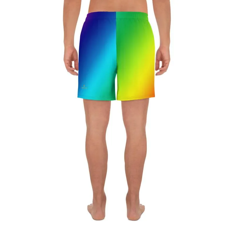 Rainbow Diagonal Men's Shorts, Ombre Print Men's Athletic Best Workout Long Shorts- Made in USA/ Mexico/ EU
