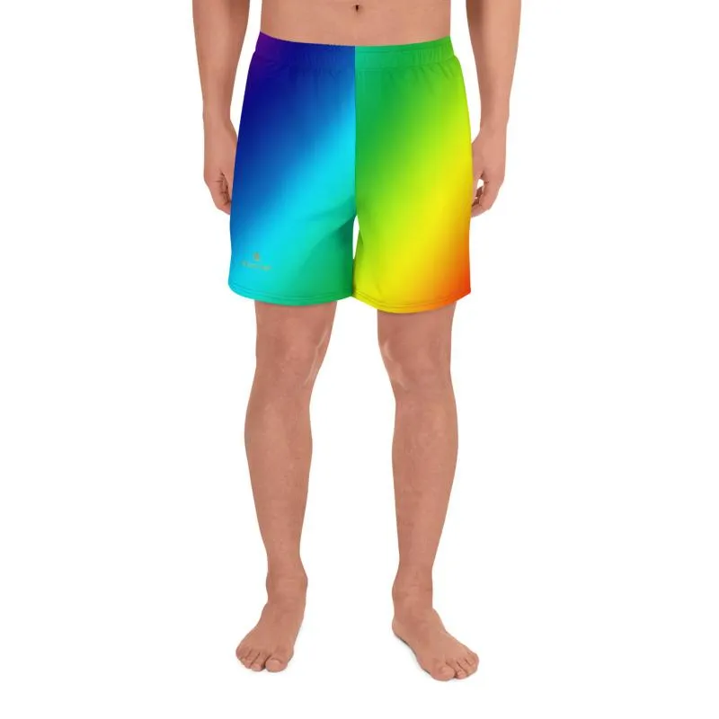 Rainbow Diagonal Men's Shorts, Ombre Print Men's Athletic Best Workout Long Shorts- Made in USA/ Mexico/ EU