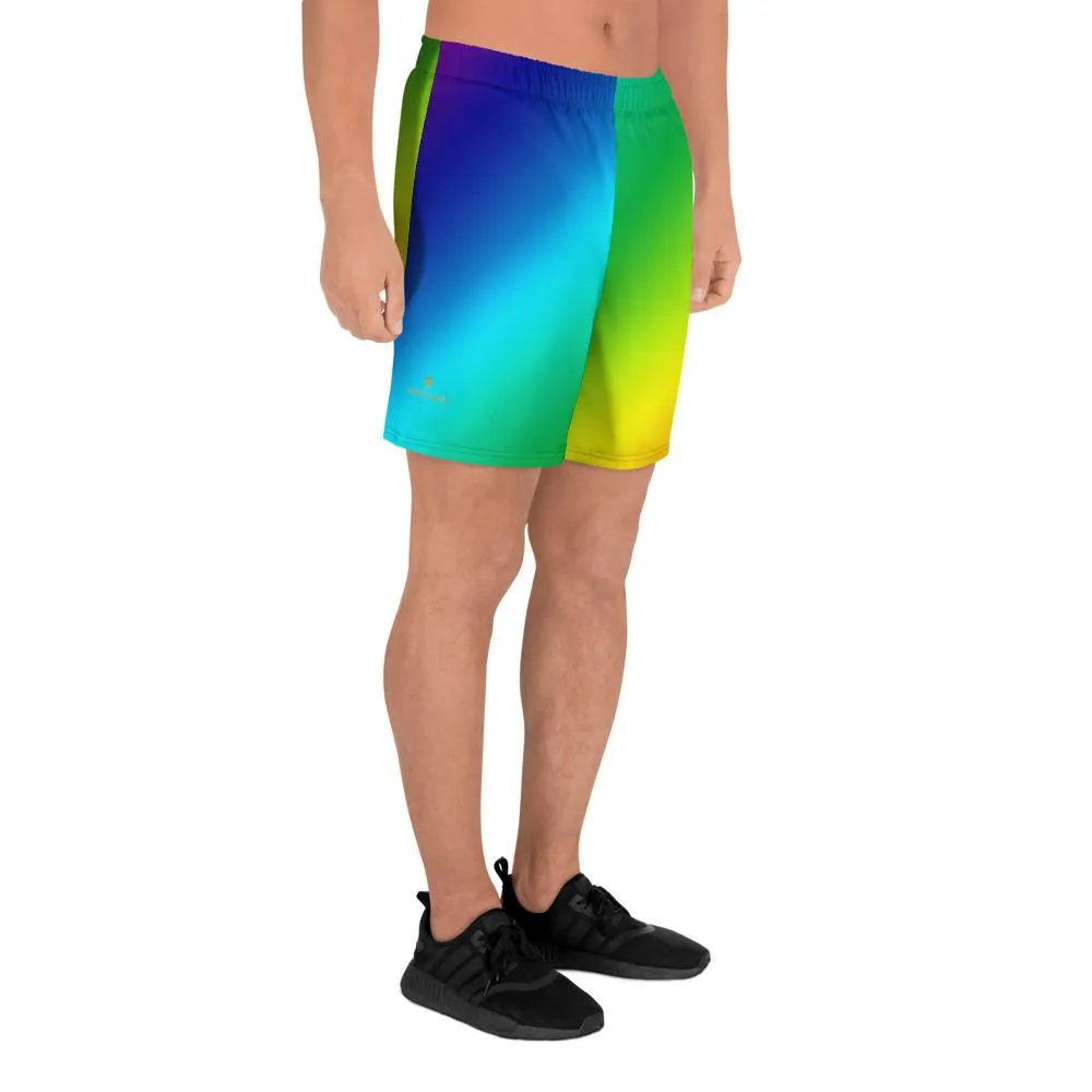 Rainbow Diagonal Men's Shorts, Ombre Print Men's Athletic Best Workout Long Shorts- Made in USA/ Mexico/ EU