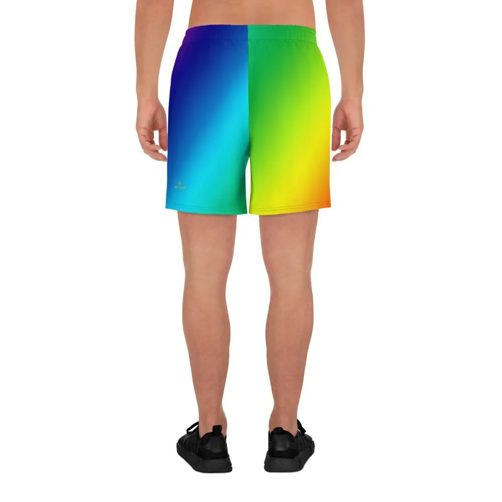 Rainbow Diagonal Men's Shorts, Ombre Print Men's Athletic Best Workout Long Shorts- Made in USA/ Mexico/ EU