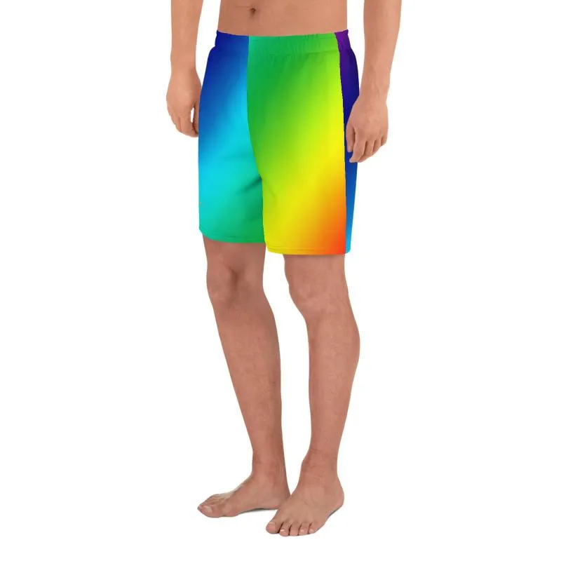 Rainbow Diagonal Men's Shorts, Ombre Print Men's Athletic Best Workout Long Shorts- Made in USA/ Mexico/ EU