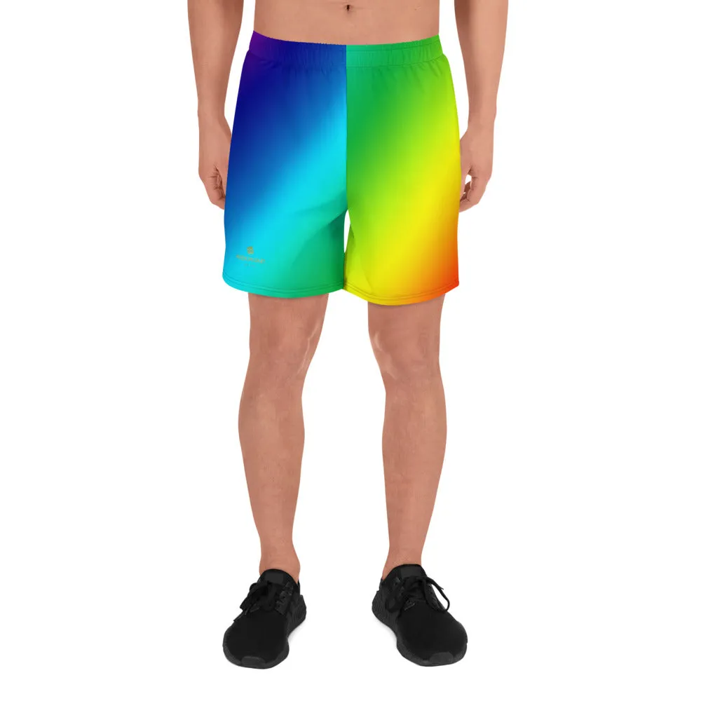 Rainbow Diagonal Men's Shorts, Ombre Print Men's Athletic Best Workout Long Shorts- Made in USA/ Mexico/ EU