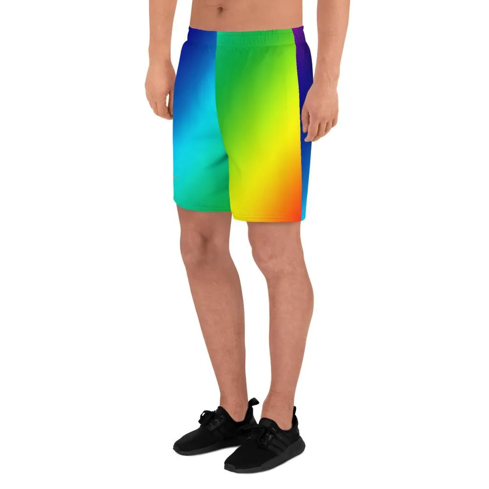 Rainbow Diagonal Men's Shorts, Ombre Print Men's Athletic Best Workout Long Shorts- Made in USA/ Mexico/ EU