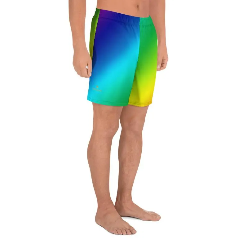 Rainbow Diagonal Men's Shorts, Ombre Print Men's Athletic Best Workout Long Shorts- Made in USA/ Mexico/ EU