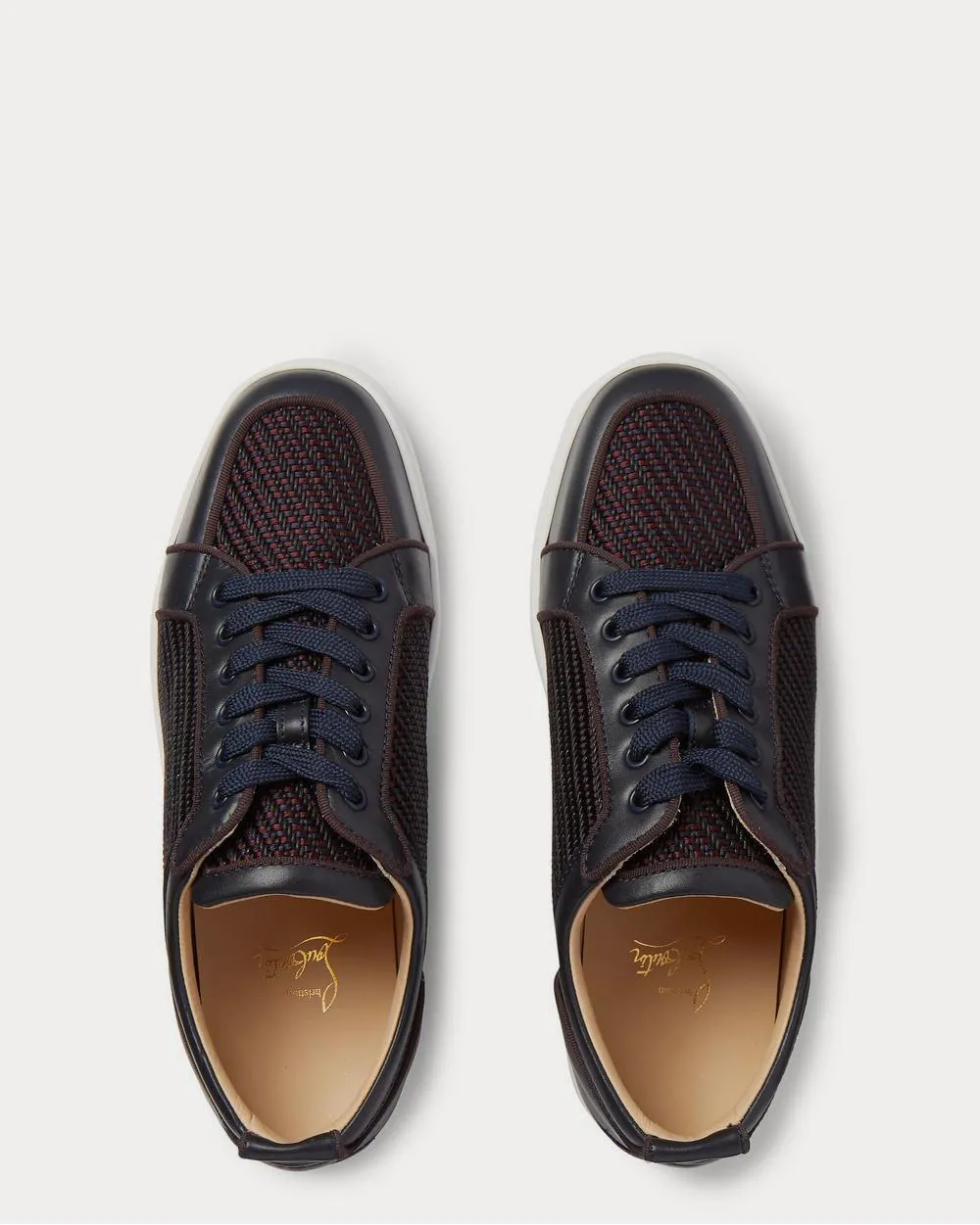 Rantulow Orlato Leather and Raffia  Navy low top sneakers