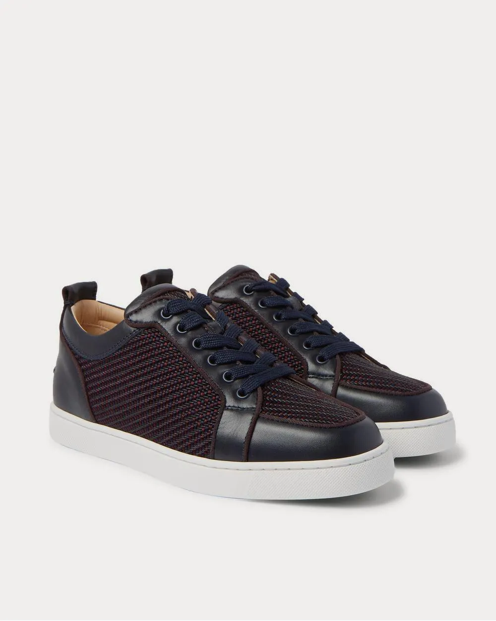 Rantulow Orlato Leather and Raffia  Navy low top sneakers
