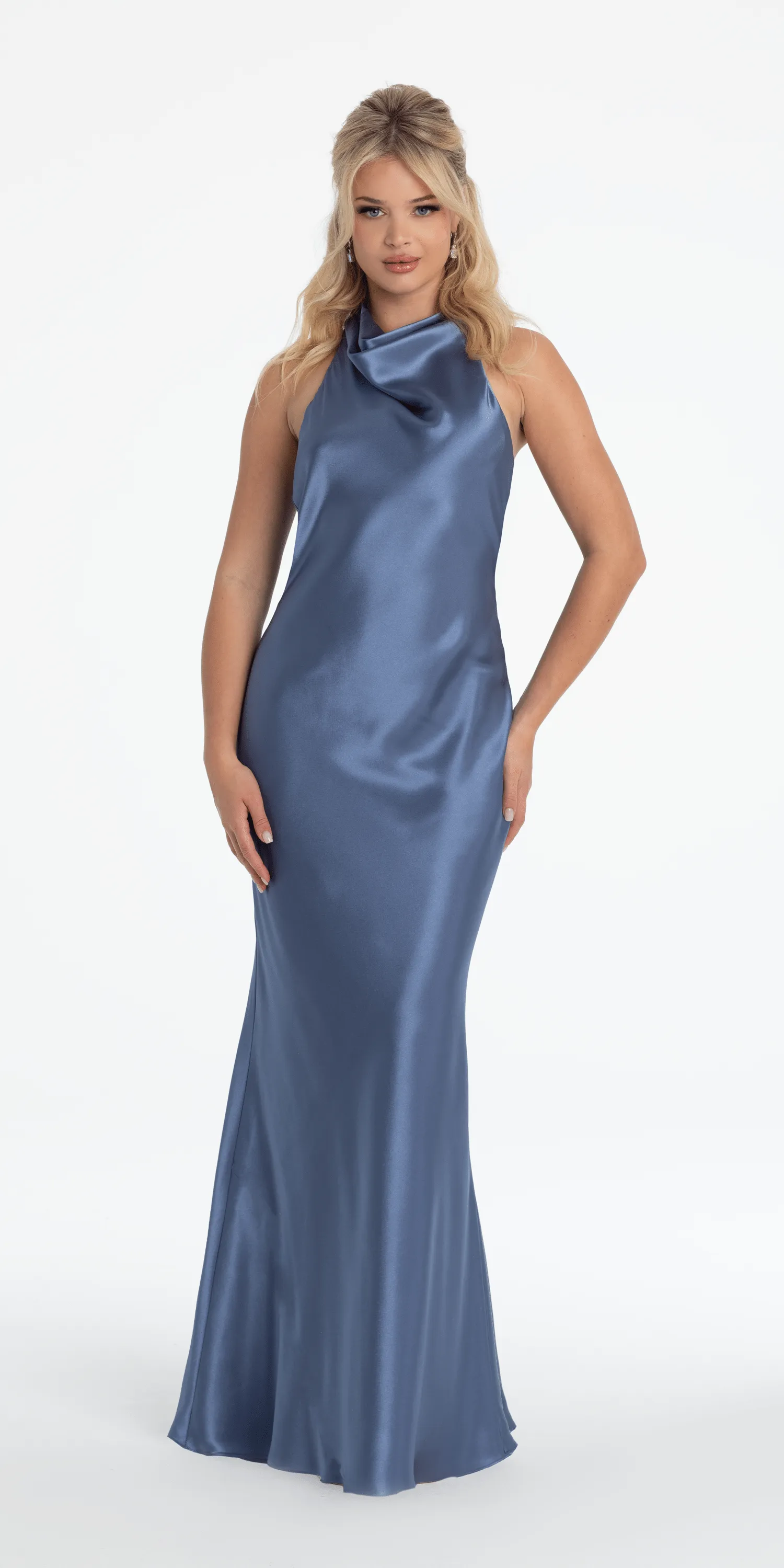 Satin Tie Back Halter Column Dress
