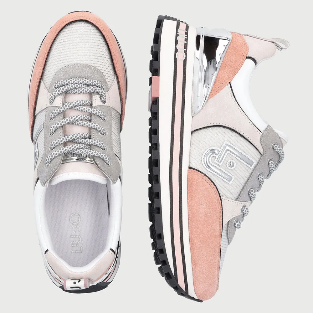 Scarpe Donna LIU JO Sneakers in Suede Bianco e Rosa con Logo