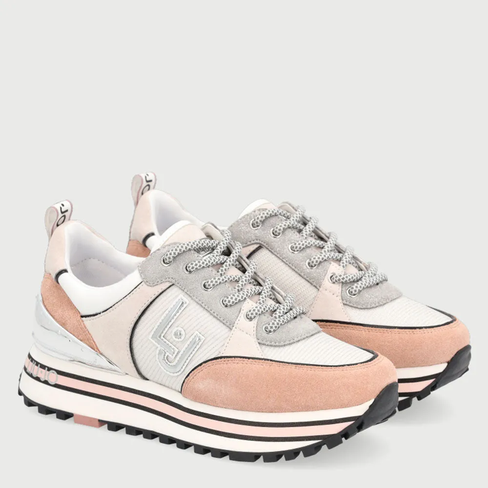 Scarpe Donna LIU JO Sneakers in Suede Bianco e Rosa con Logo