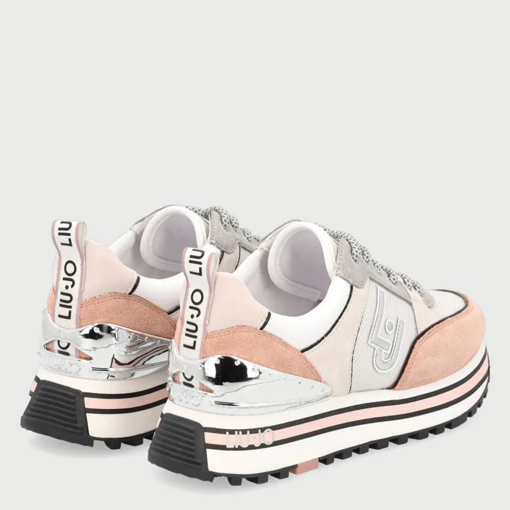 Scarpe Donna LIU JO Sneakers in Suede Bianco e Rosa con Logo