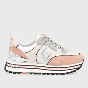 Scarpe Donna LIU JO Sneakers in Suede Bianco e Rosa con Logo