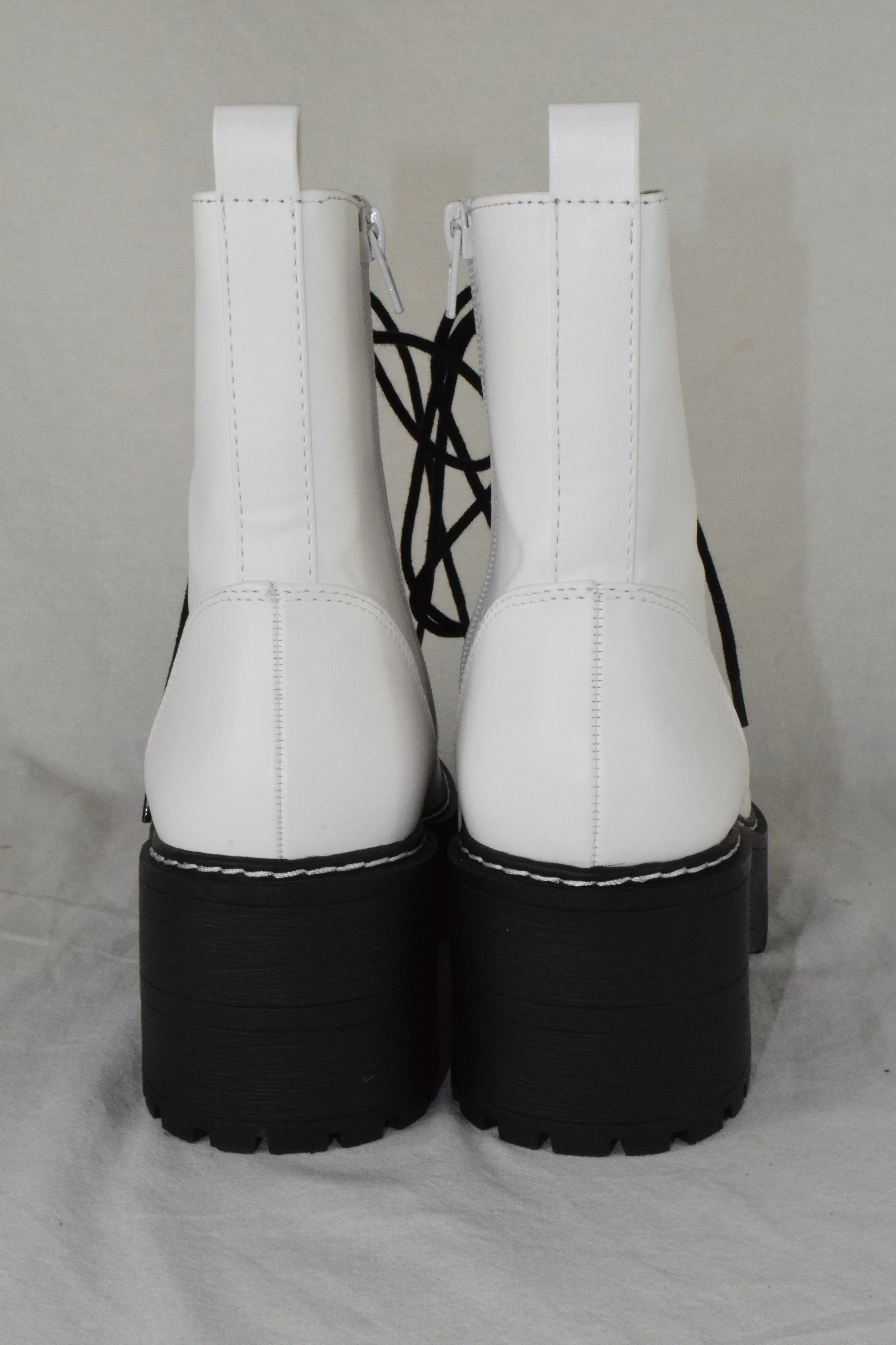 Soda Women Combat Platform Block Lug Sole Boots Zipper Lace Up FLING White 8.5
