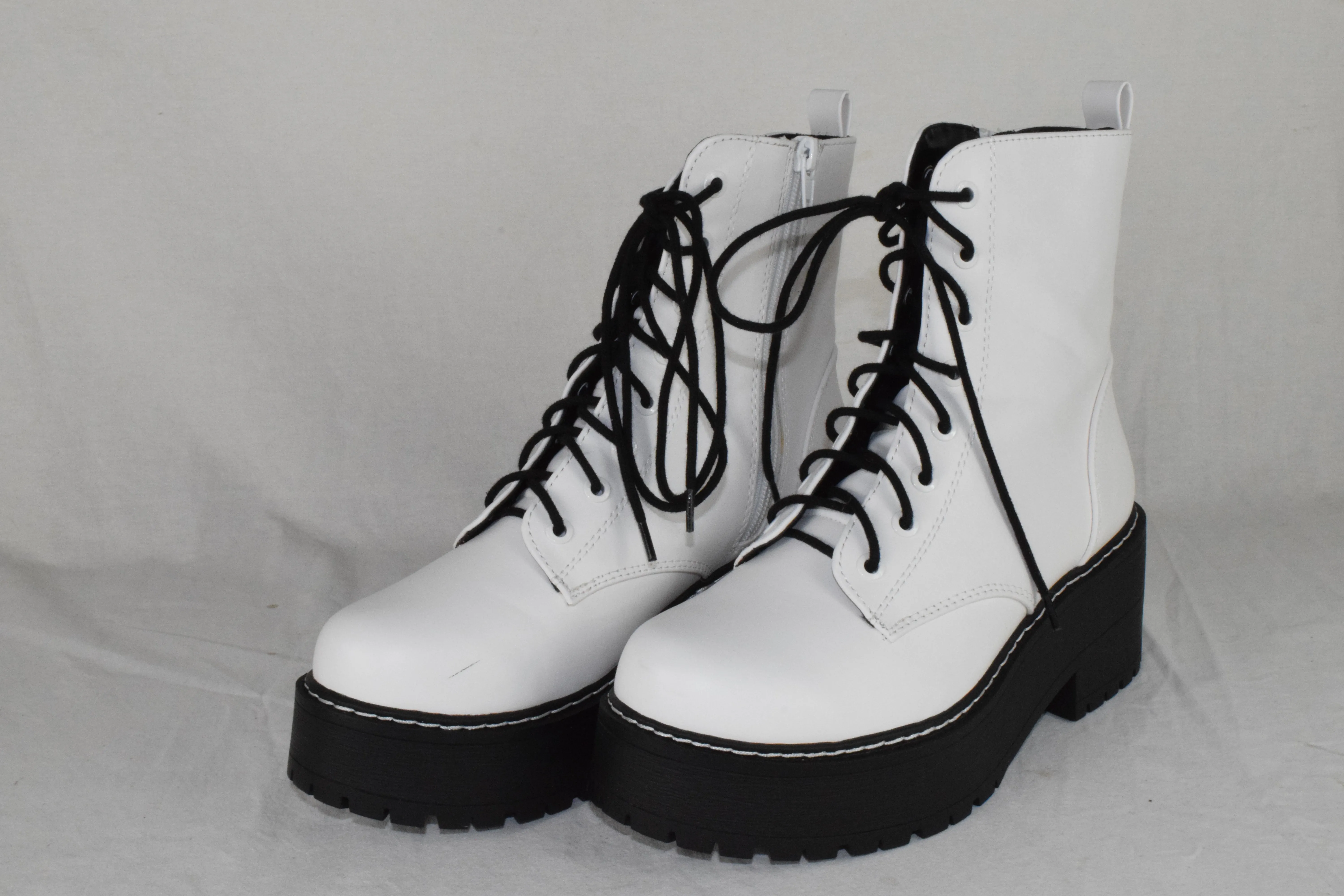 Soda Women Combat Platform Block Lug Sole Boots Zipper Lace Up FLING White 8.5