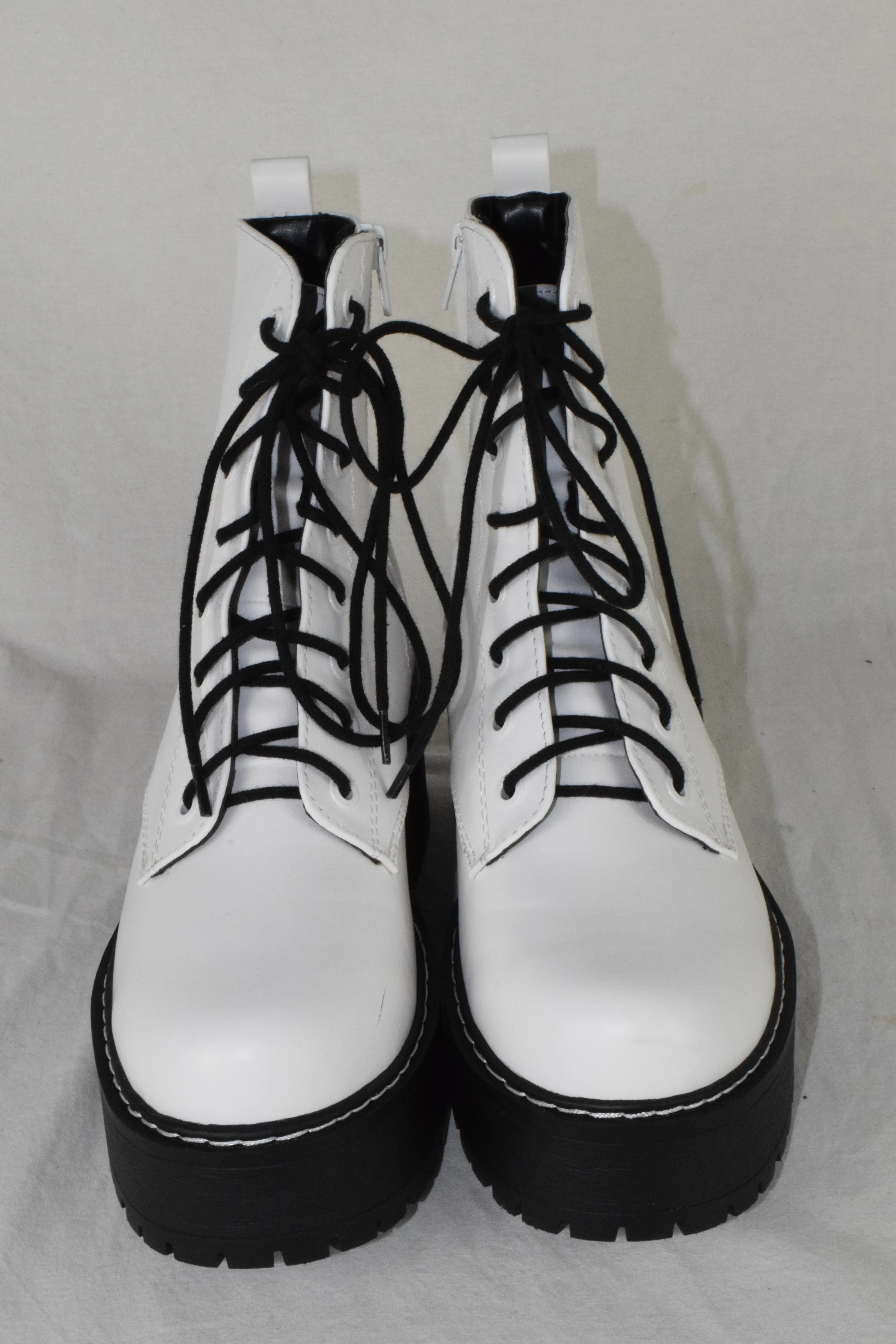 Soda Women Combat Platform Block Lug Sole Boots Zipper Lace Up FLING White 8.5