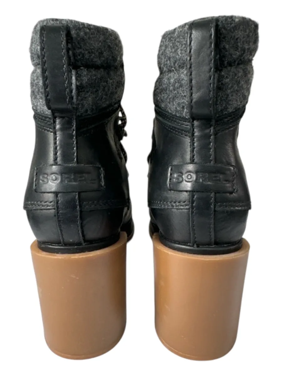 Sorel Shoe Size 9 Black & Brown Wool & leather Laces Pump Hiking Boots