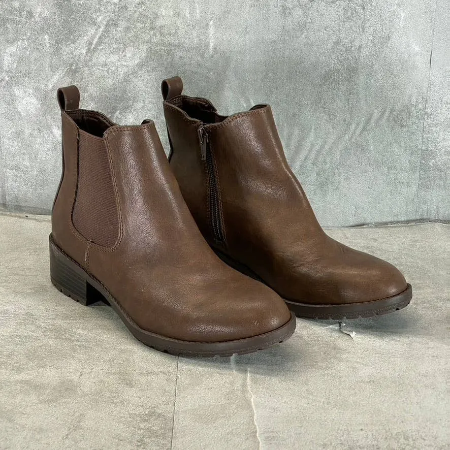 STYLE & CO Women's Brown Smooth Gladyy Side-Zip Block-Heel Ankle Boots SZ 6.5
