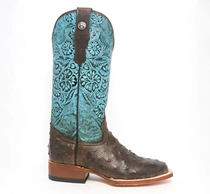 Tanner Mark Women's 'Shiloh' Ostrich Print Square Toe Boots Brown