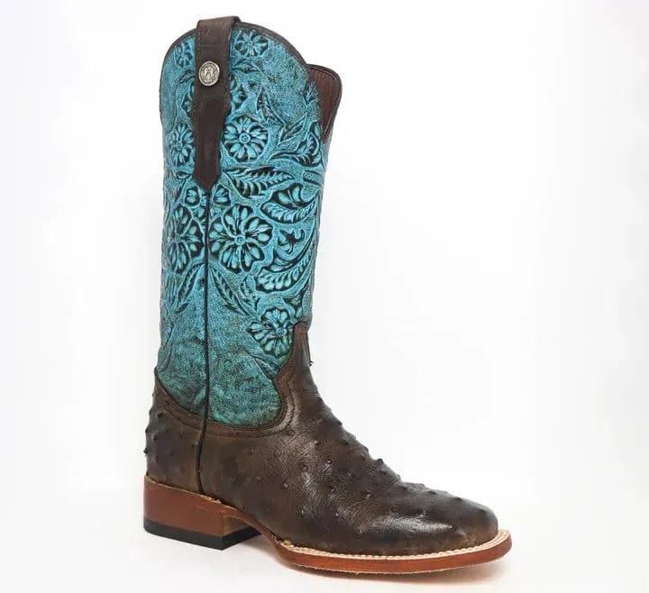 Tanner Mark Women's 'Shiloh' Ostrich Print Square Toe Boots Brown
