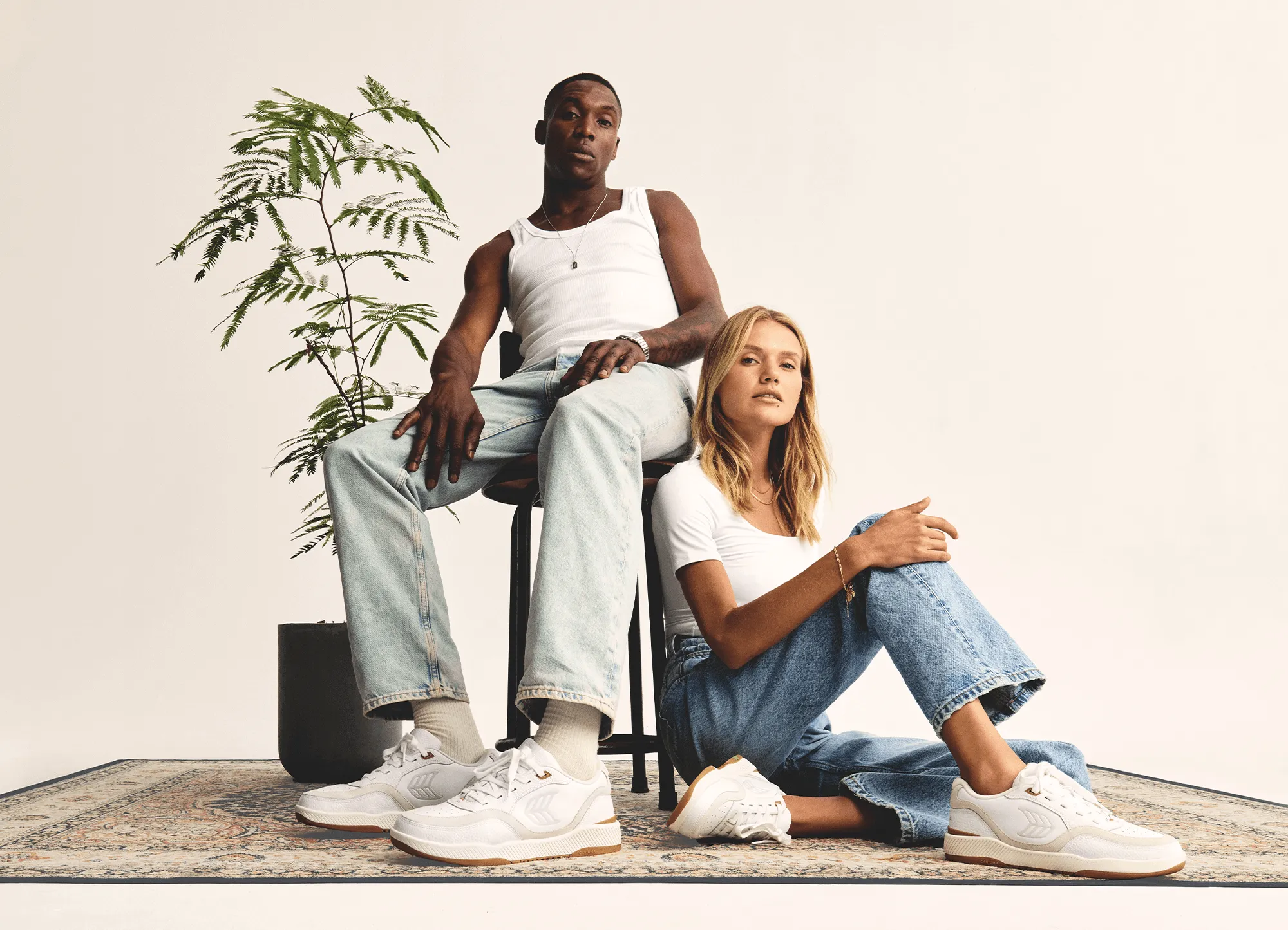 UBA Beige Leather Natural Logo Sneaker Women
