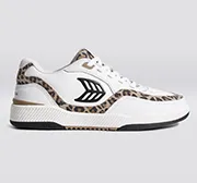 UBA White Leather Leopard Print Suede Black Logo Sneaker Women