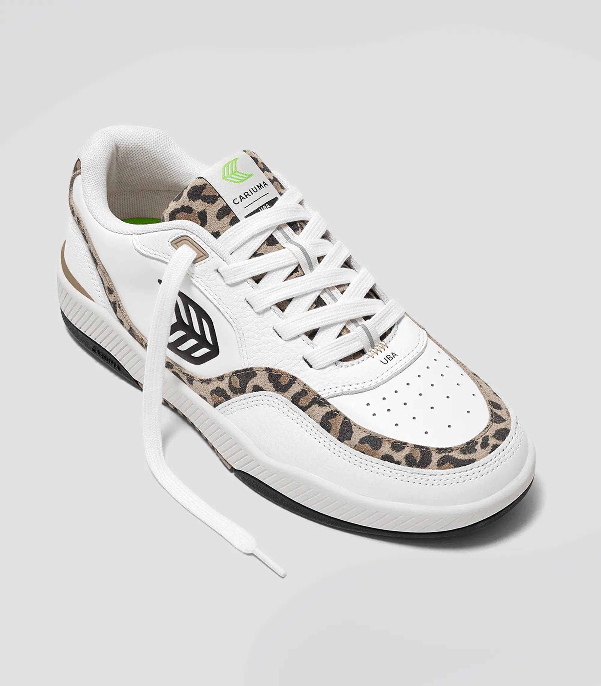 UBA White Leather Leopard Print Suede Black Logo Sneaker Women