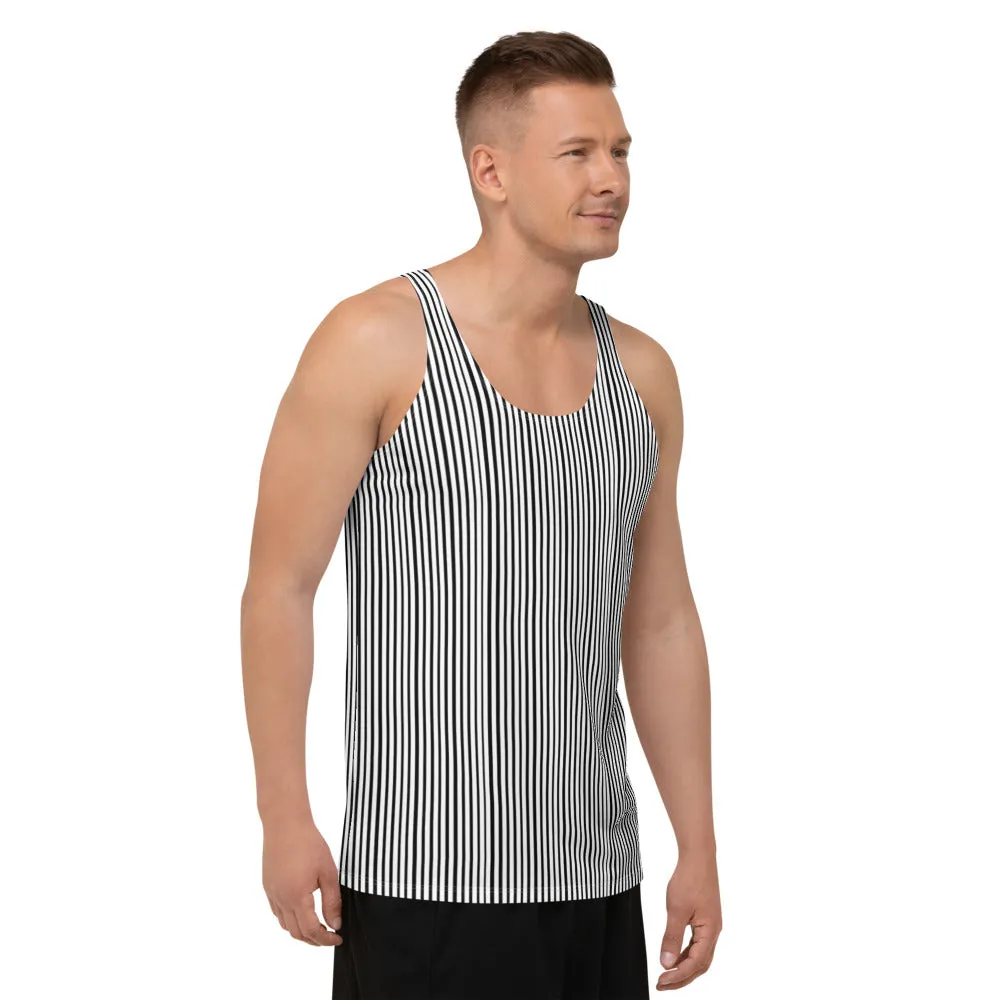 White Black Unisex Tank Top, Vertically Striped Modern Minimalist Tanks For Men & Women-Made in USA/EU