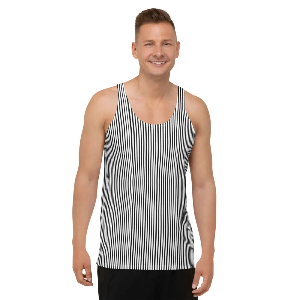 White Black Unisex Tank Top, Vertically Striped Modern Minimalist Tanks For Men & Women-Made in USA/EU