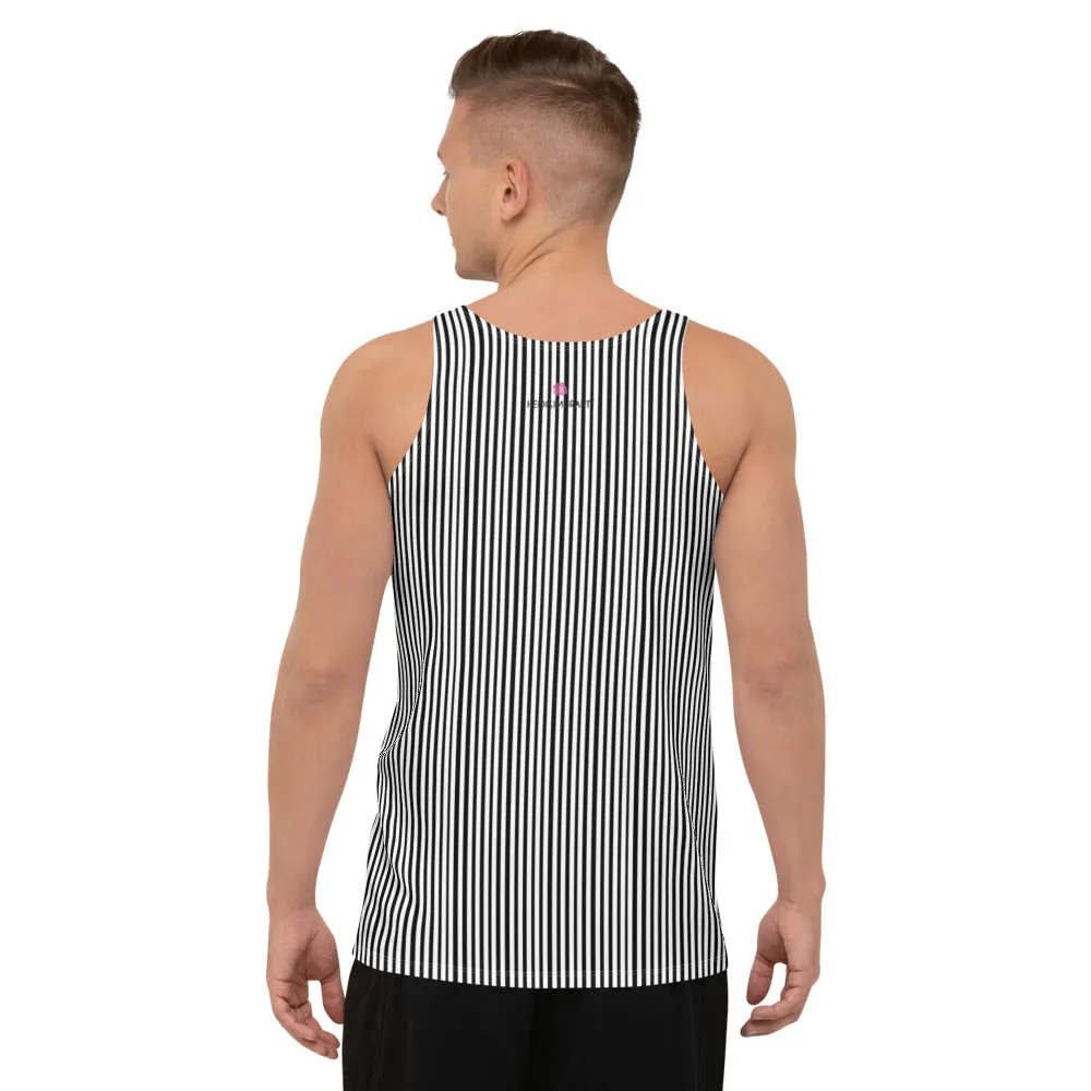 White Black Unisex Tank Top, Vertically Striped Modern Minimalist Tanks For Men & Women-Made in USA/EU