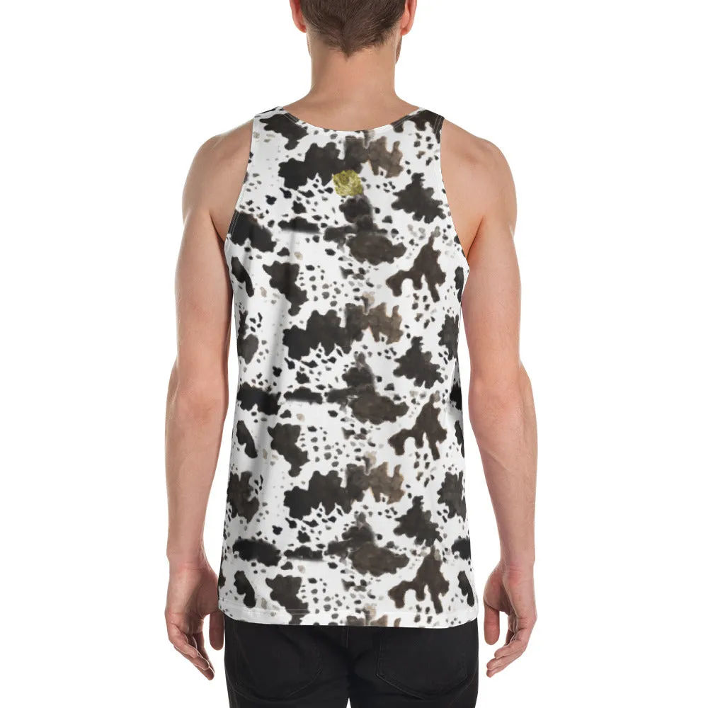 White Brown Cow Tank Top, Cow Spots Animal Print Unisex Premium Quality Luxury Men's Tank Top-Made in USA/EU