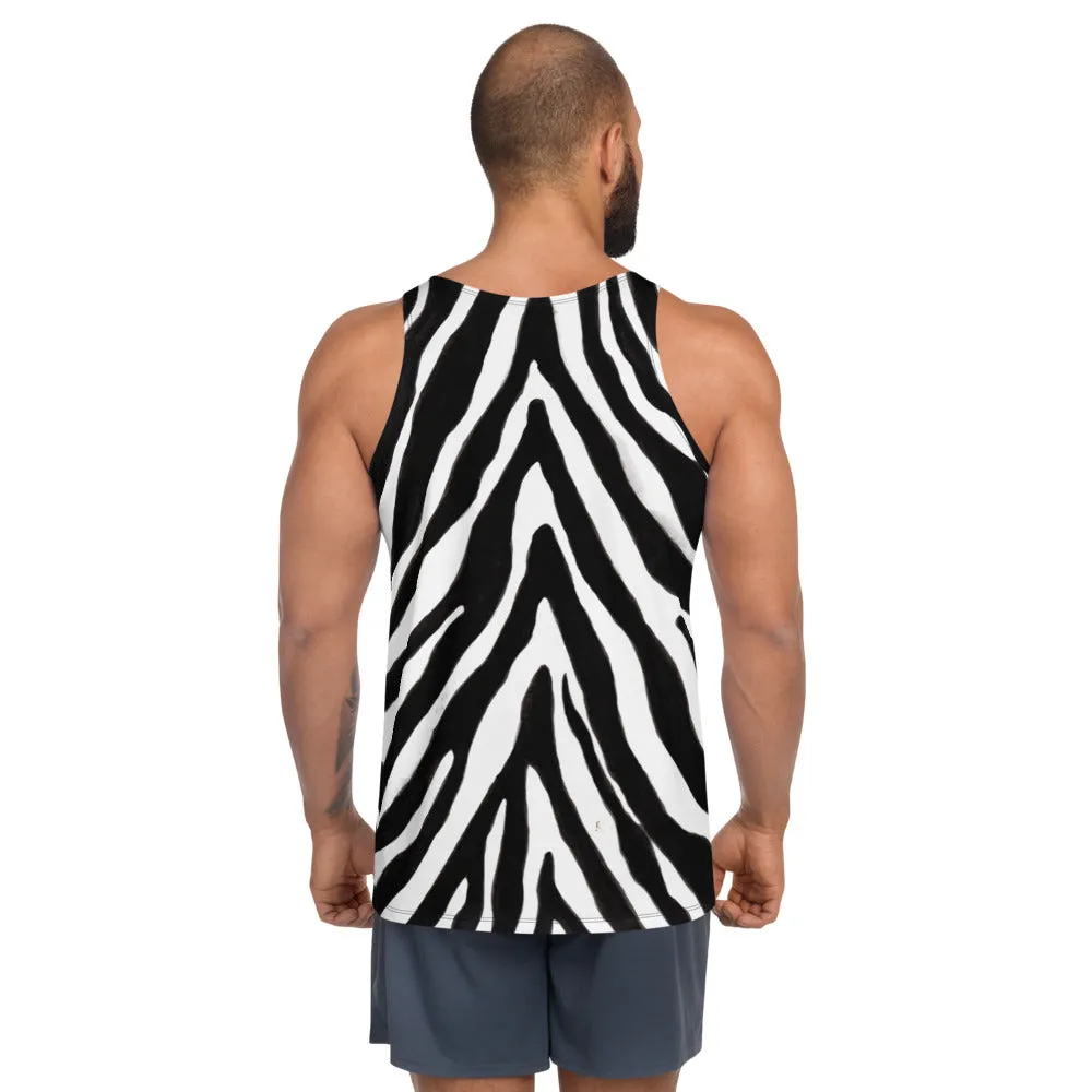 White Zebra Unisex Tank Top, Animal Print Men's or Women's Luxury Tanks-Made in USA/EU