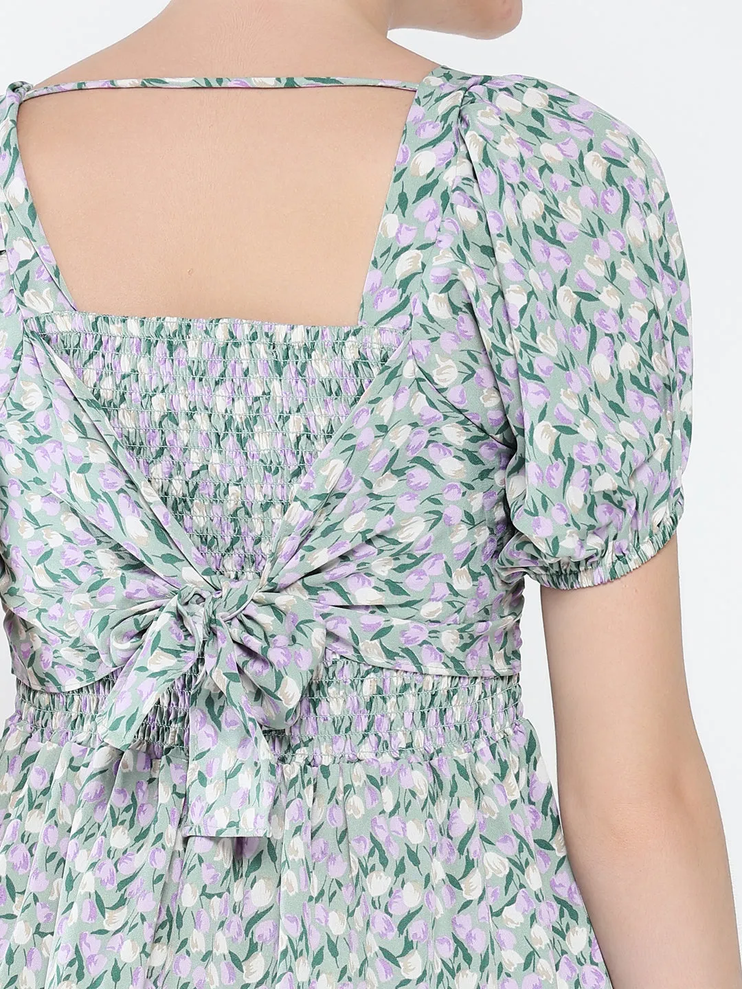 Women Printed Grey Fit and Flare Dress