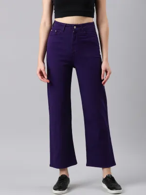 Women Violet Solid Straight Fit Denim Jeans