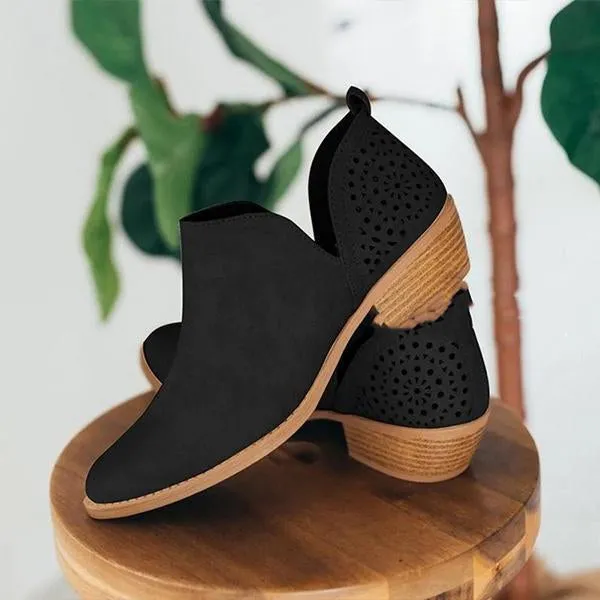 Women's Hollow Pointed Toe Low Heel Booties 48215297C