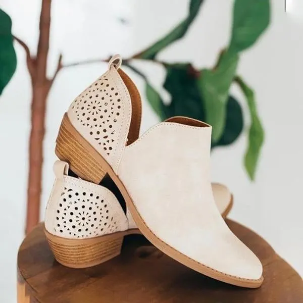 Women's Hollow Pointed Toe Low Heel Booties 48215297C