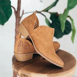 Women's Hollow Pointed Toe Low Heel Booties 48215297C