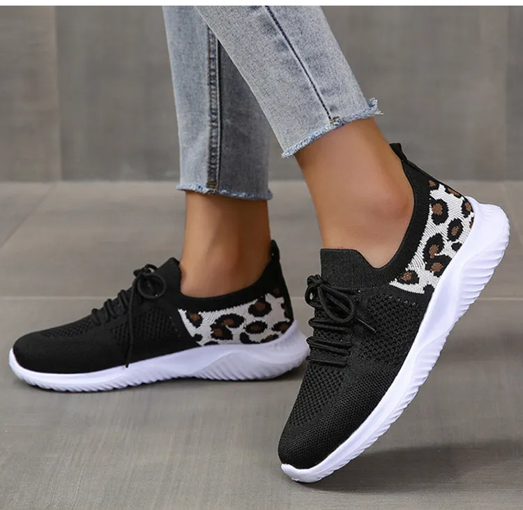 Womens Leopard Printed Mesh Sneakers