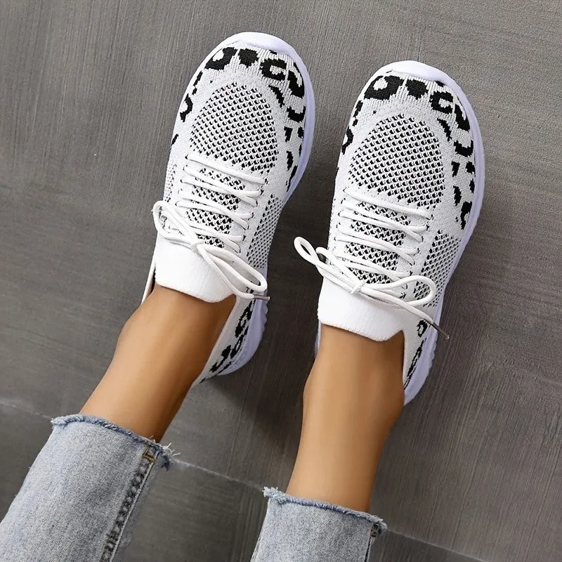 Womens Leopard Printed Mesh Sneakers