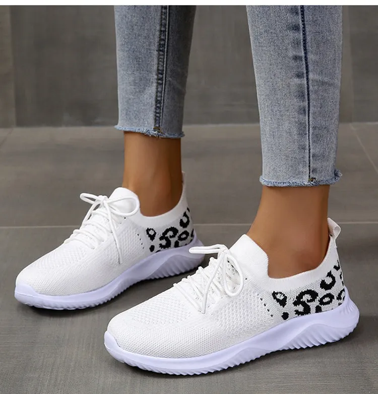 Womens Leopard Printed Mesh Sneakers