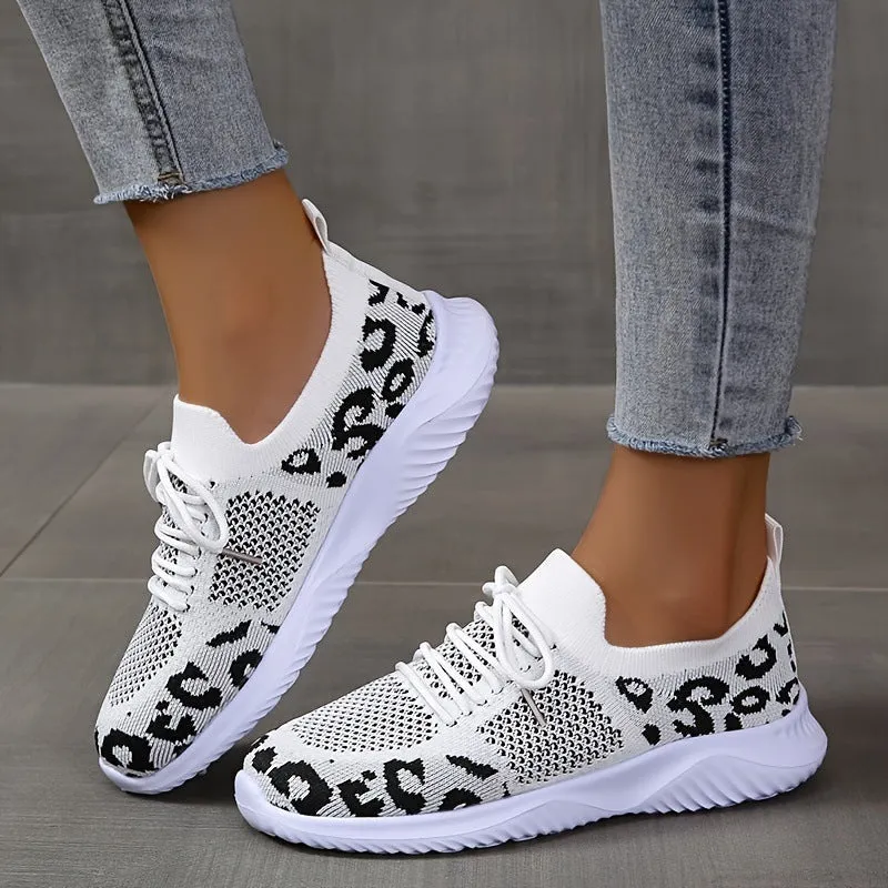 Womens Leopard Printed Mesh Sneakers