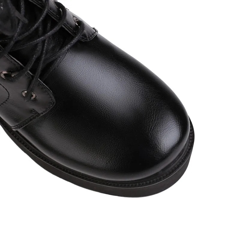 Women's Square Toe Tied Belts Metal Chains Buckles Block Heel Platform Short Boots