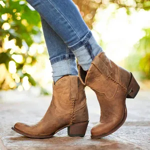 Women's Vintage Round Toe Chunky Heel Ankle Boots 33207431C