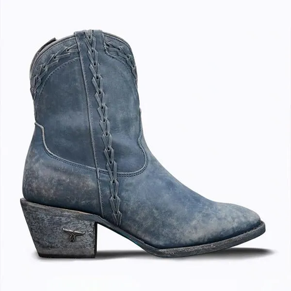 Women's Vintage Round Toe Chunky Heel Ankle Boots 33207431C