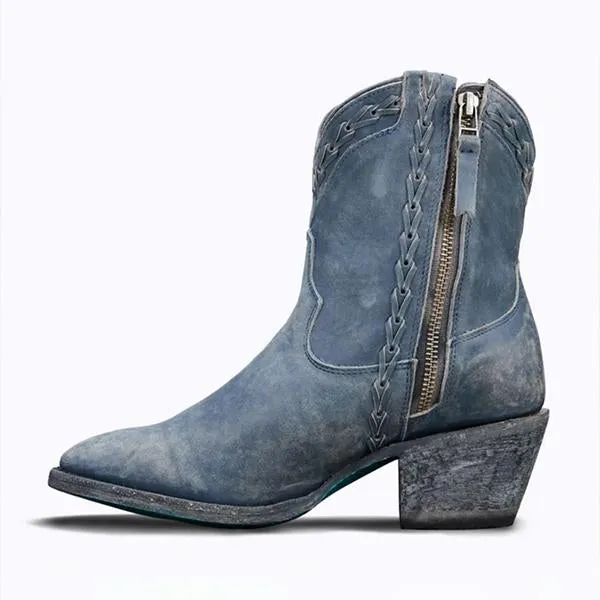 Women's Vintage Round Toe Chunky Heel Ankle Boots 33207431C