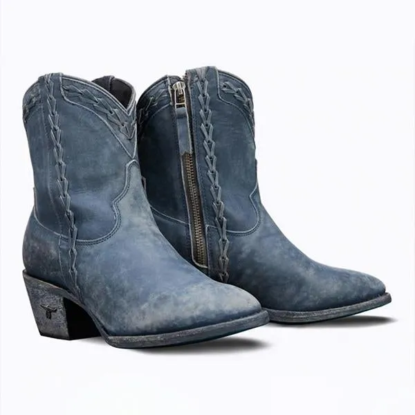 Women's Vintage Round Toe Chunky Heel Ankle Boots 33207431C